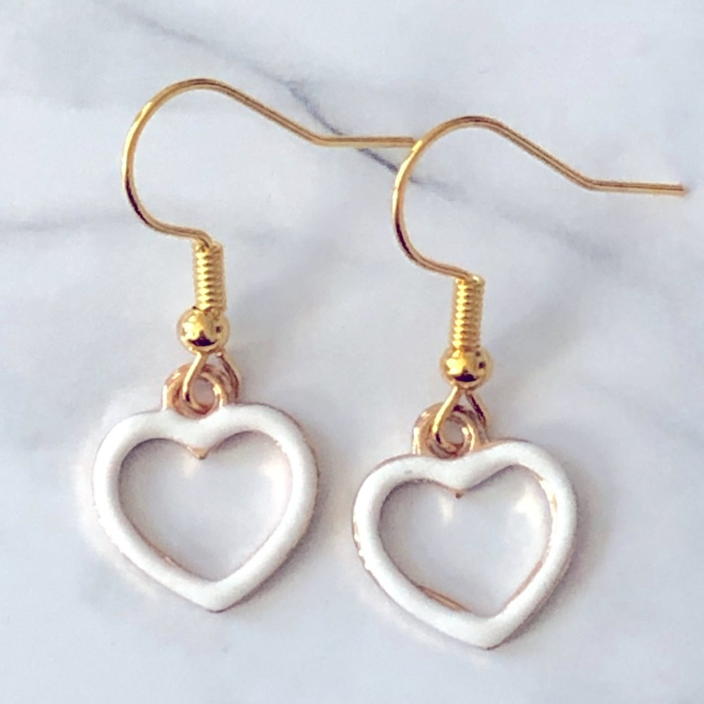 New Dainty Dangling Love Hearts Hoop Cute Fun Hand Crafted White Earrings Gifts